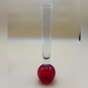 Vintage Holmegaard red clear art glass bud vase, Christmas, Valentine